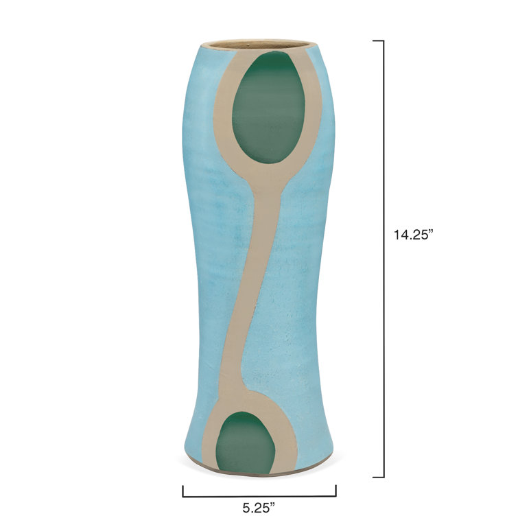 Handmade Blue and Beige Ceramic Decorative Table Vase