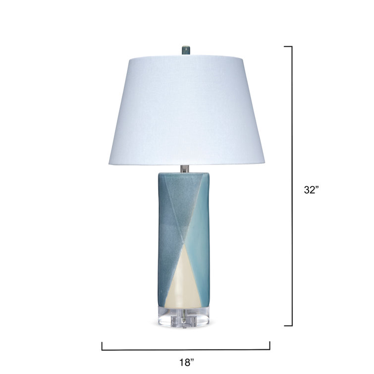Blue and Cream Ceramic Table Lamp with White Linen Shade