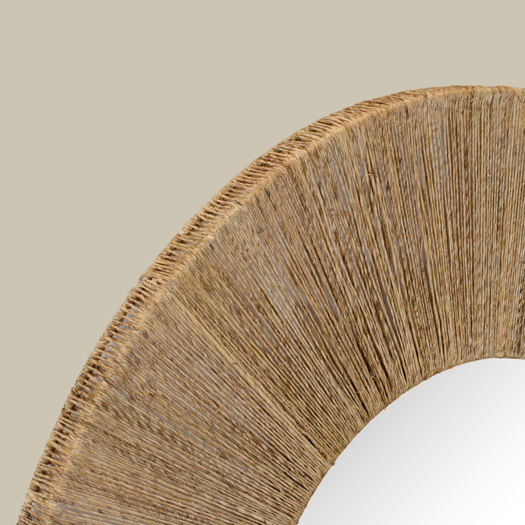 Round Brown Mango Wood Wall Mirror with Distressed Grain Accents