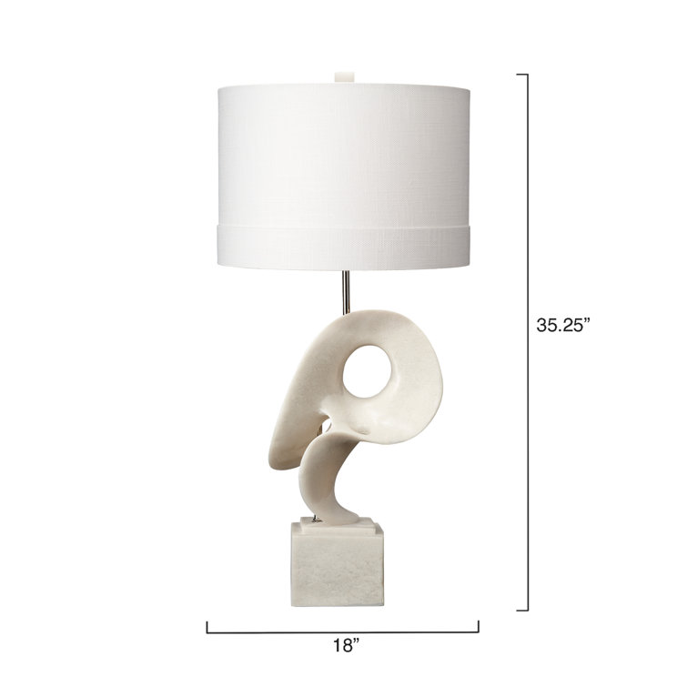 White Polyresin Sculptural Table Lamp with Linen Shade
