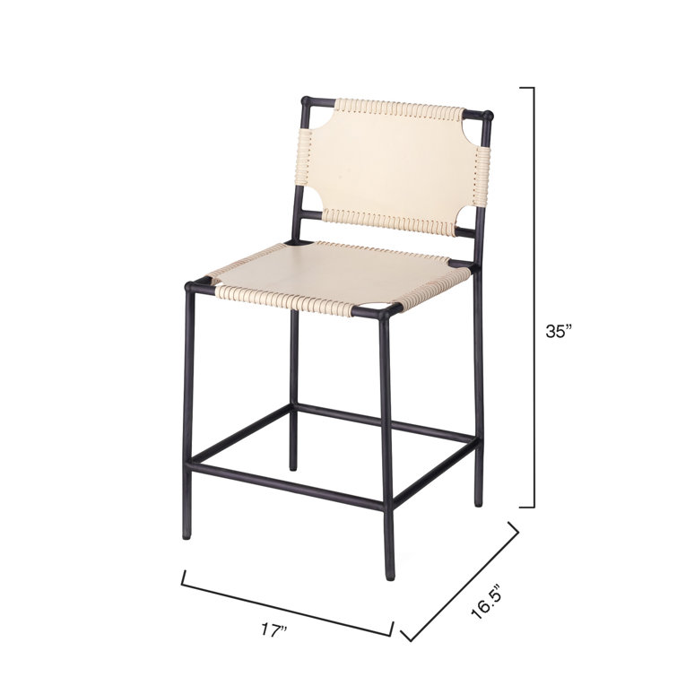 Off-White Leather and Black Metal 24" Counter Stool