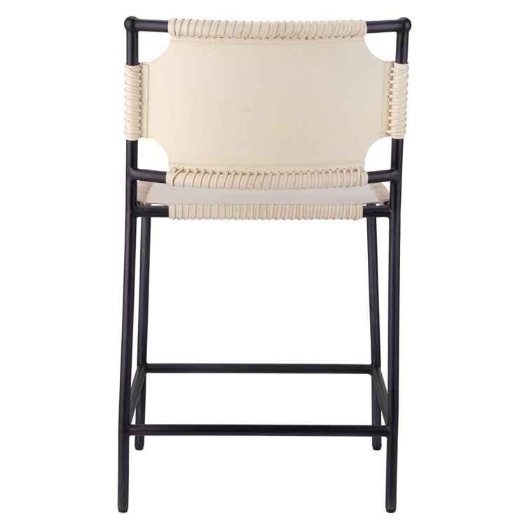 Off-White Leather and Black Metal 24" Counter Stool