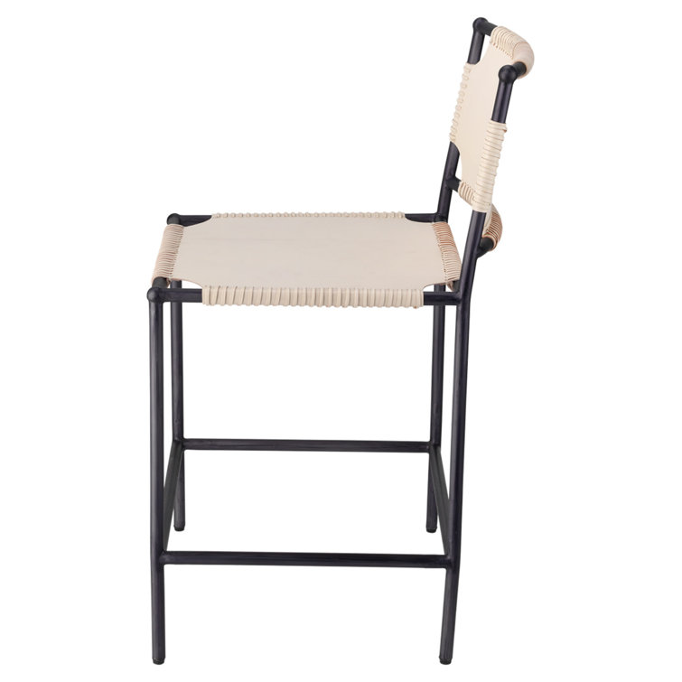 Off-White Leather and Black Metal 24" Counter Stool