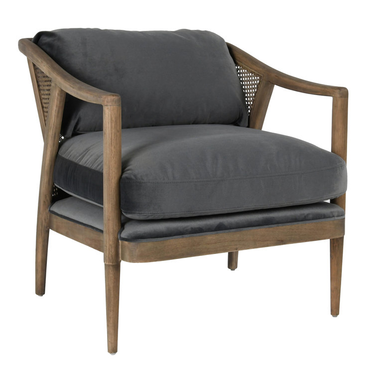 Gray Velvet Handcrafted Accent Chair with Wood Legs
