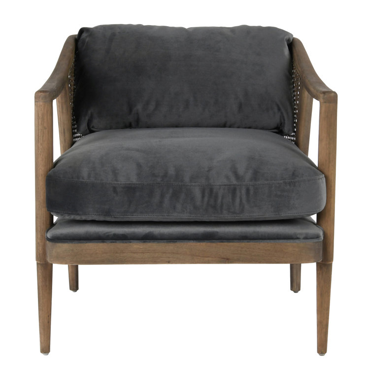 Gray Velvet Handcrafted Accent Chair with Wood Legs