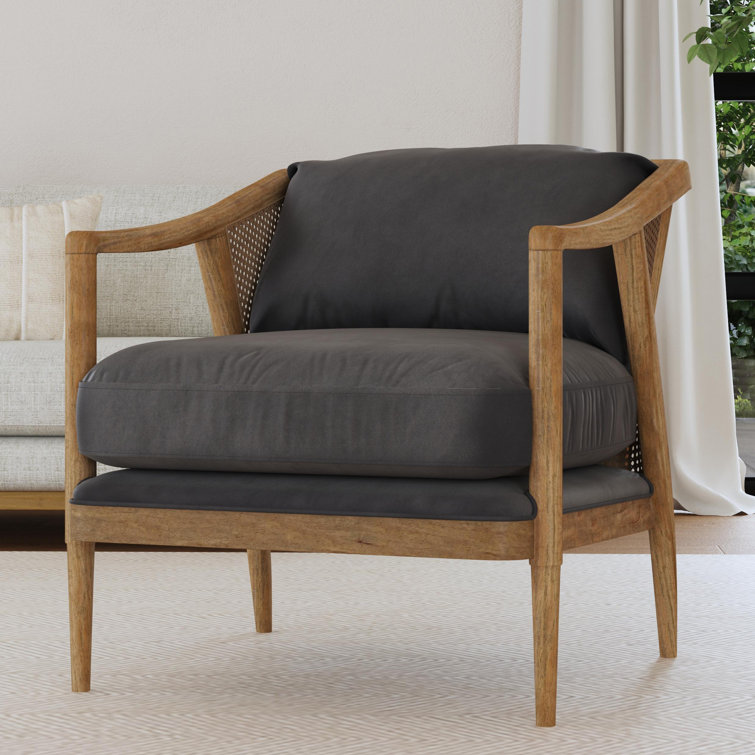 Gray Velvet Handcrafted Accent Chair with Wood Legs
