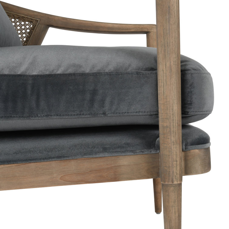 Gray Velvet Handcrafted Accent Chair with Wood Legs
