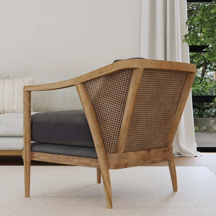 Gray Velvet Handcrafted Accent Chair with Wood Legs
