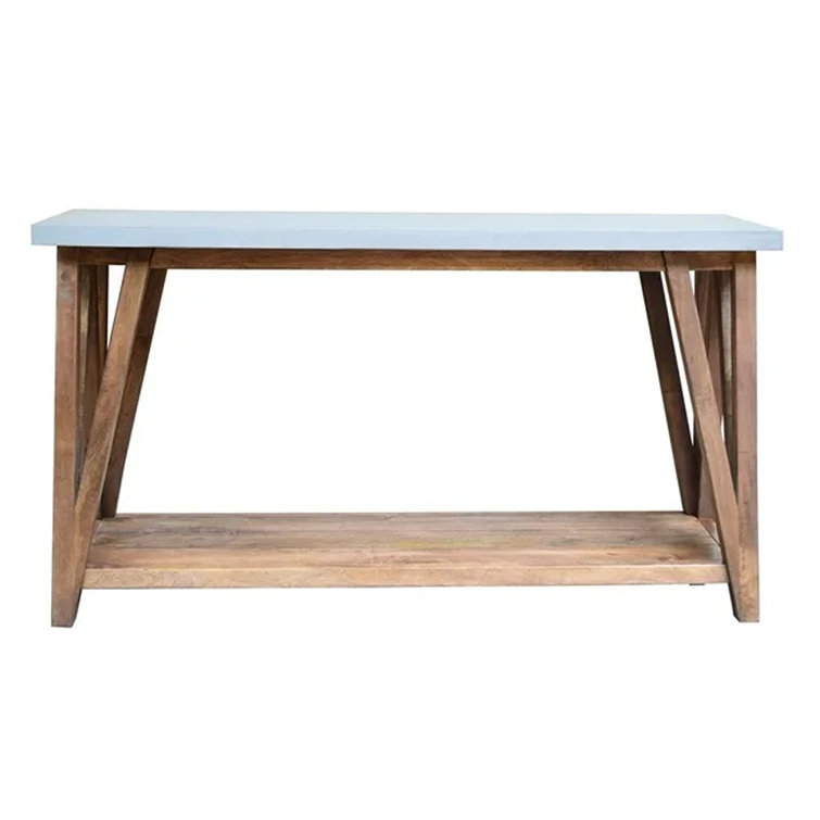 Modern Loft 56" Wood and Concrete-Coated Console Table with Storage