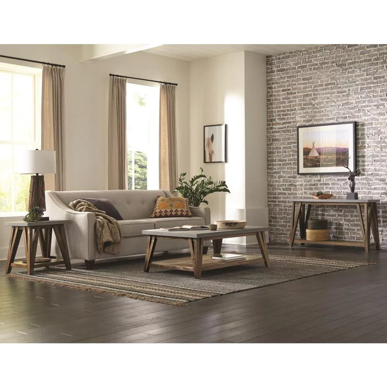 Modern Loft 56" Wood and Concrete-Coated Console Table with Storage