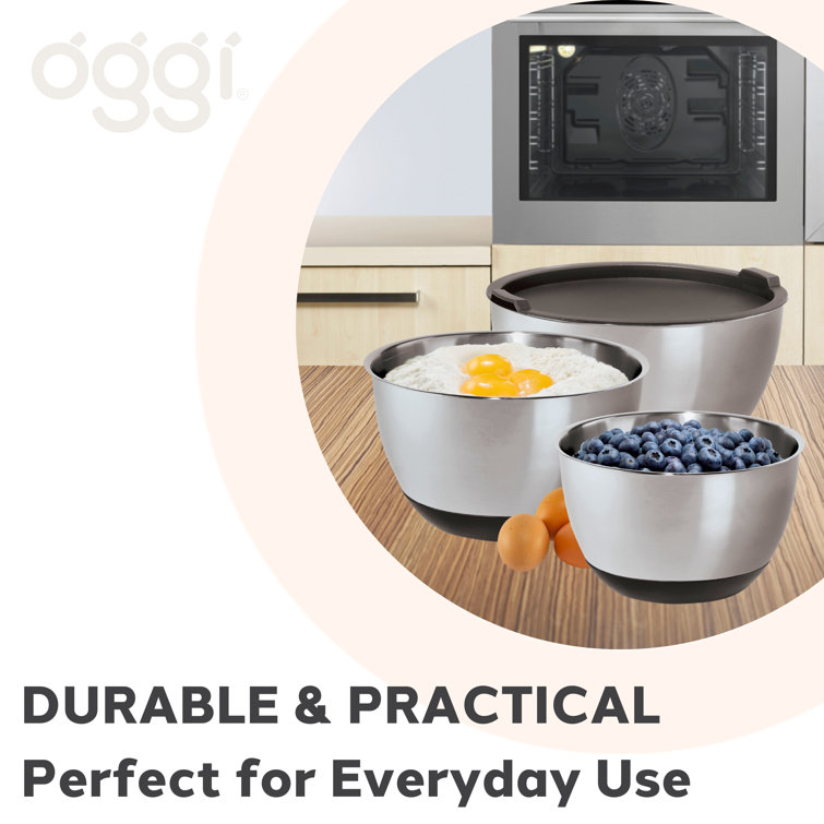 Stainless Steel Mixing Bowl Set with Lids and Non-Skid Bases