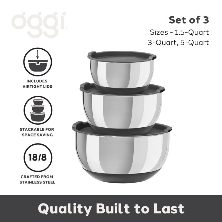 Stainless Steel Mixing Bowl Set with Lids and Non-Skid Bases