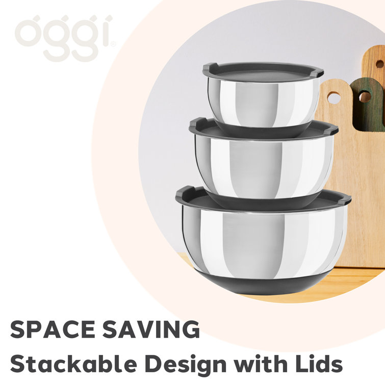 Stainless Steel Mixing Bowl Set with Lids and Non-Skid Bases