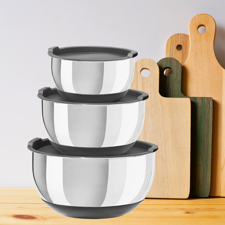 Stainless Steel Mixing Bowl Set with Lids and Non-Skid Bases