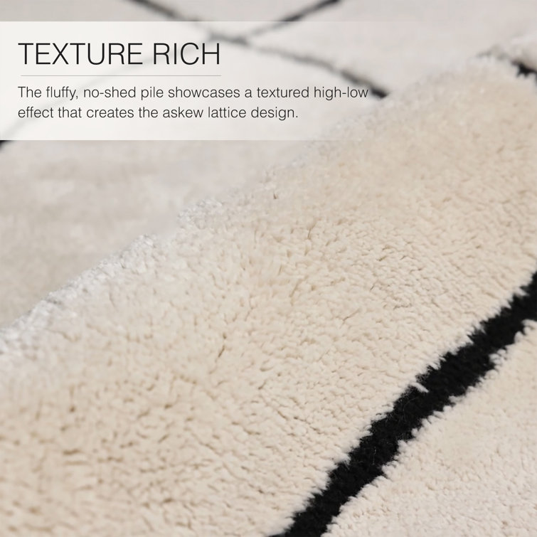 Black and Ivory Trellis Rectangular 10' x 14' Shag Rug