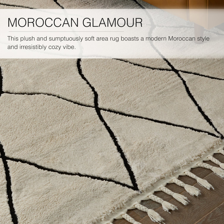Black and Ivory Trellis Rectangular 10' x 14' Shag Rug