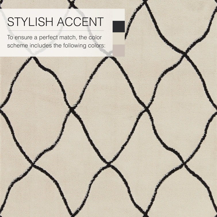Black and Ivory Trellis Rectangular 10' x 14' Shag Rug