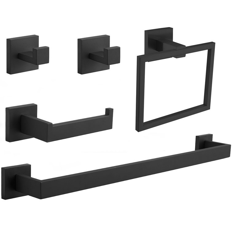 Matte Black Stainless Steel 5-Piece Modern Bathroom Hardware Set