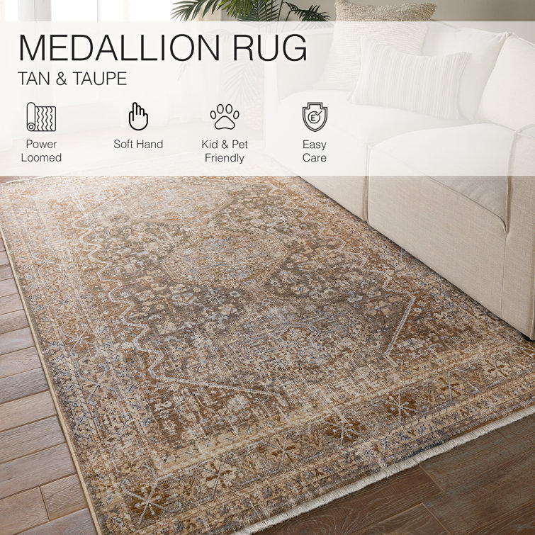 Clemente Blue and Tan Medallion Synthetic Rug 10' x 14'