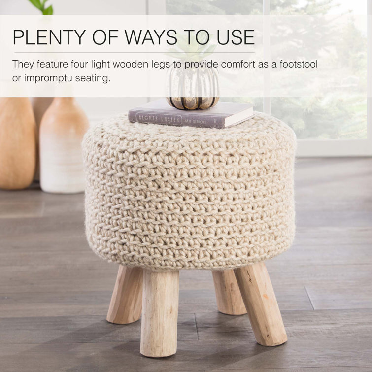 Scandinavian-Inspired Tufted Wool Pouf with Wooden Legs