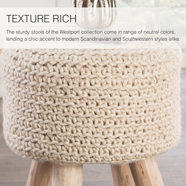 Scandinavian-Inspired Tufted Wool Pouf with Wooden Legs