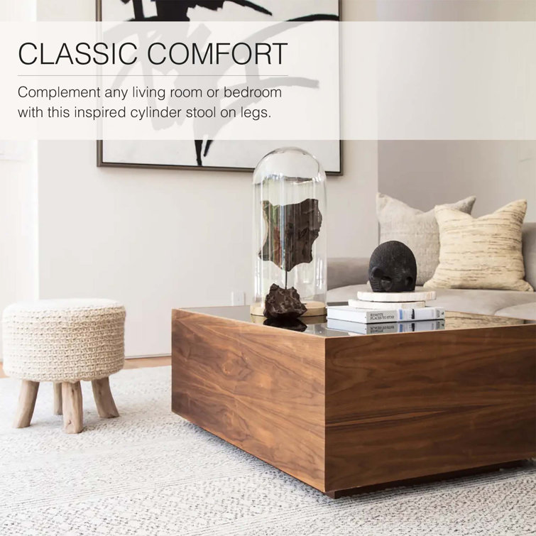 Scandinavian-Inspired Tufted Wool Pouf with Wooden Legs