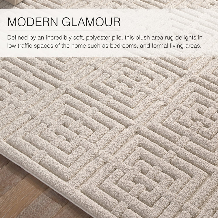 Cream Geometric Chenille Rectangular Area Rug 7'9" x 10'