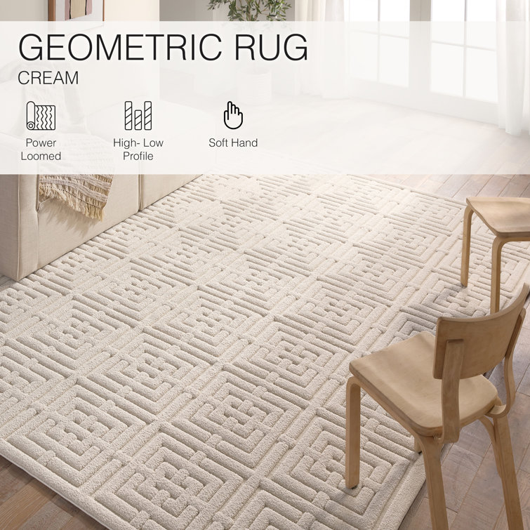Cream Geometric Chenille Rectangular Area Rug 7'9" x 10'