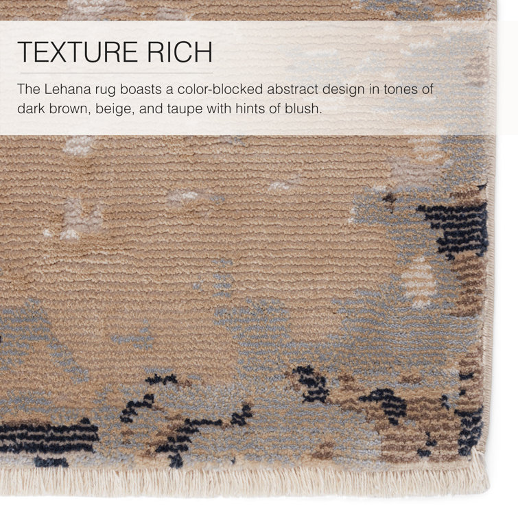 Ivory and Dark Brown Abstract Wool and Synthetic Rug 5' x 7'