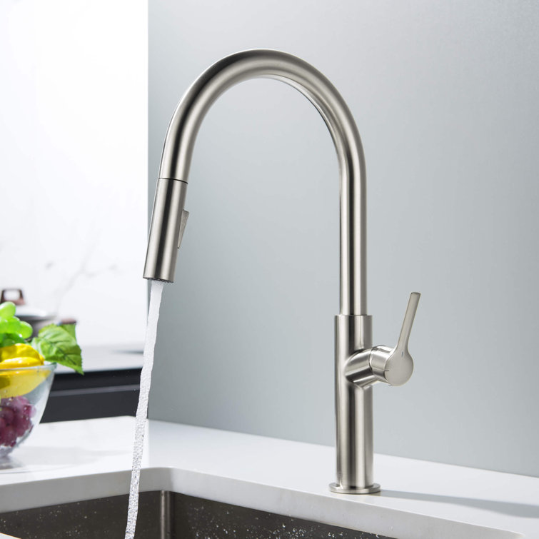 Brushed Nickel Single Handle Pull Down Kitchen Faucet with Spray
