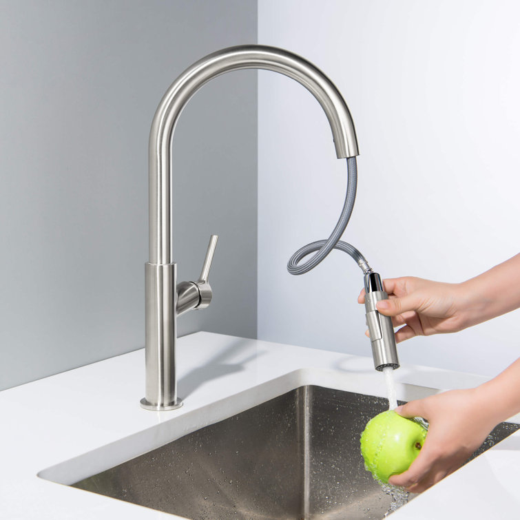 Brushed Nickel Single Handle Pull Down Kitchen Faucet with Spray