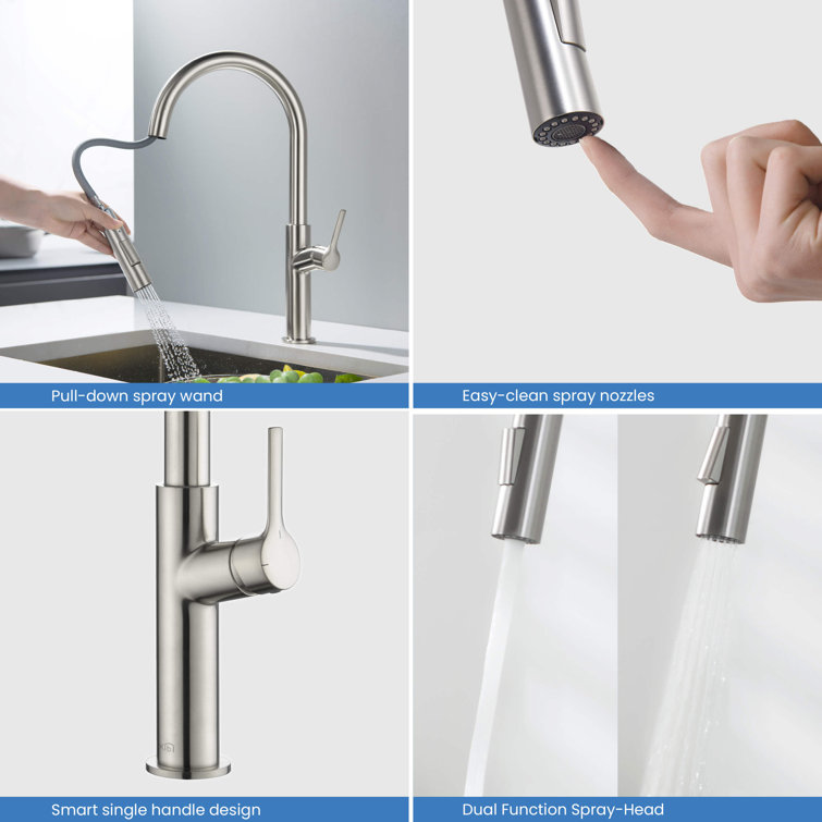 Brushed Nickel Single Handle Pull Down Kitchen Faucet with Spray