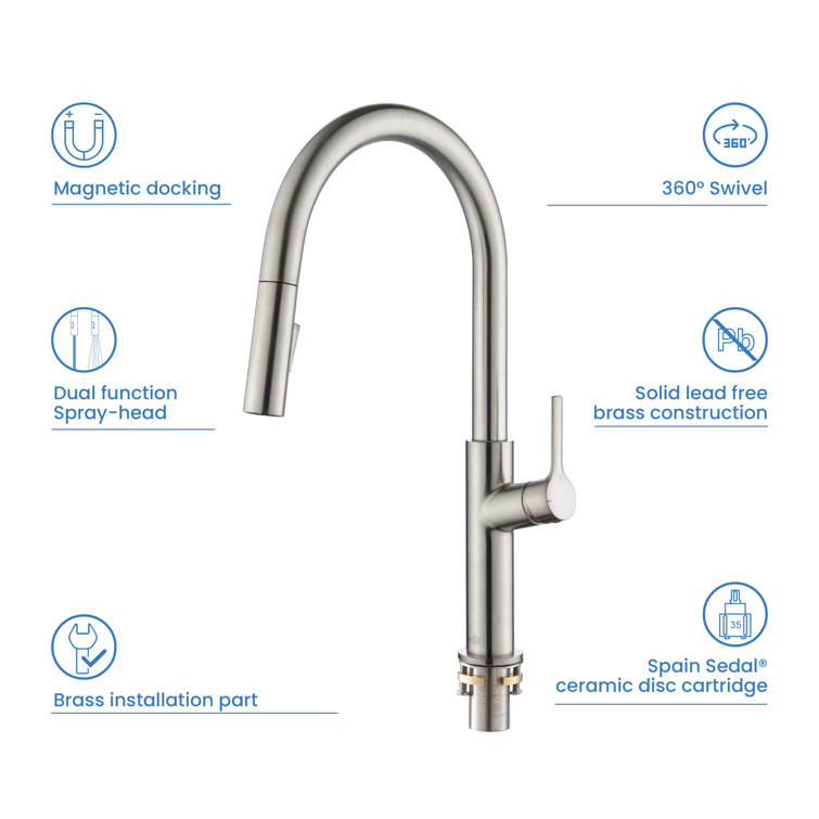 Brushed Nickel Single Handle Pull Down Kitchen Faucet with Spray