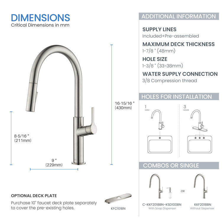 Brushed Nickel Single Handle Pull Down Kitchen Faucet with Spray