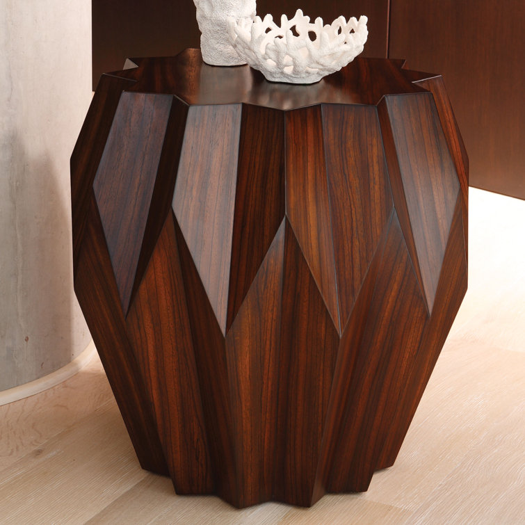 Origami-Inspired Round Dark Walnut Wood Side Table