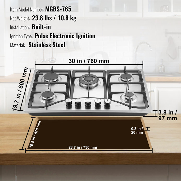 VEVOR 30-inch Stainless Steel 5 Burner Propane Cooktop