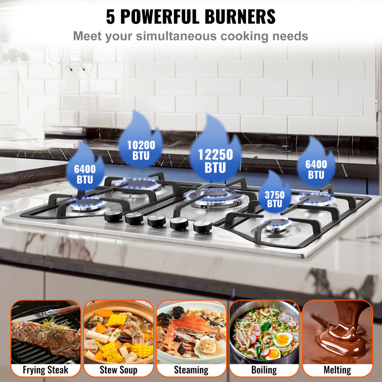 VEVOR 30-inch Stainless Steel 5 Burner Propane Cooktop