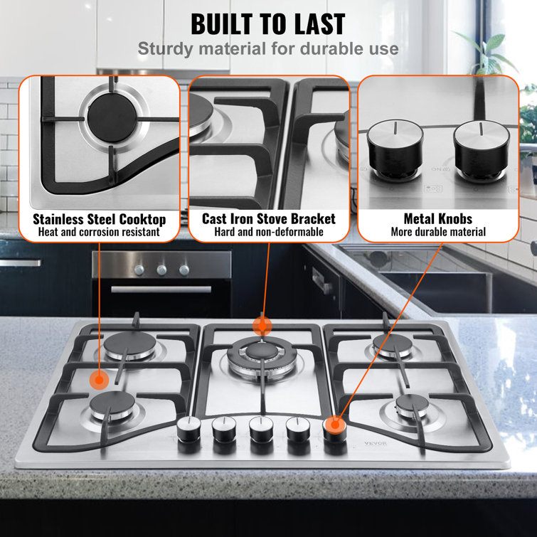 VEVOR 30-inch Stainless Steel 5 Burner Propane Cooktop
