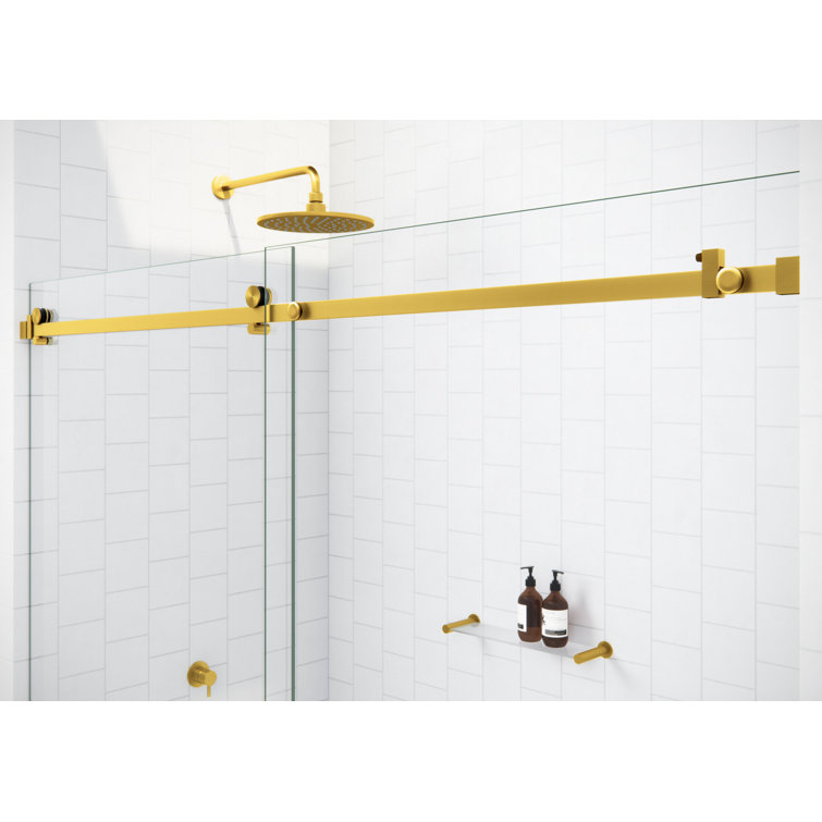Astro Frameless Glass Sliding Shower Door with Satin Brass Hardware