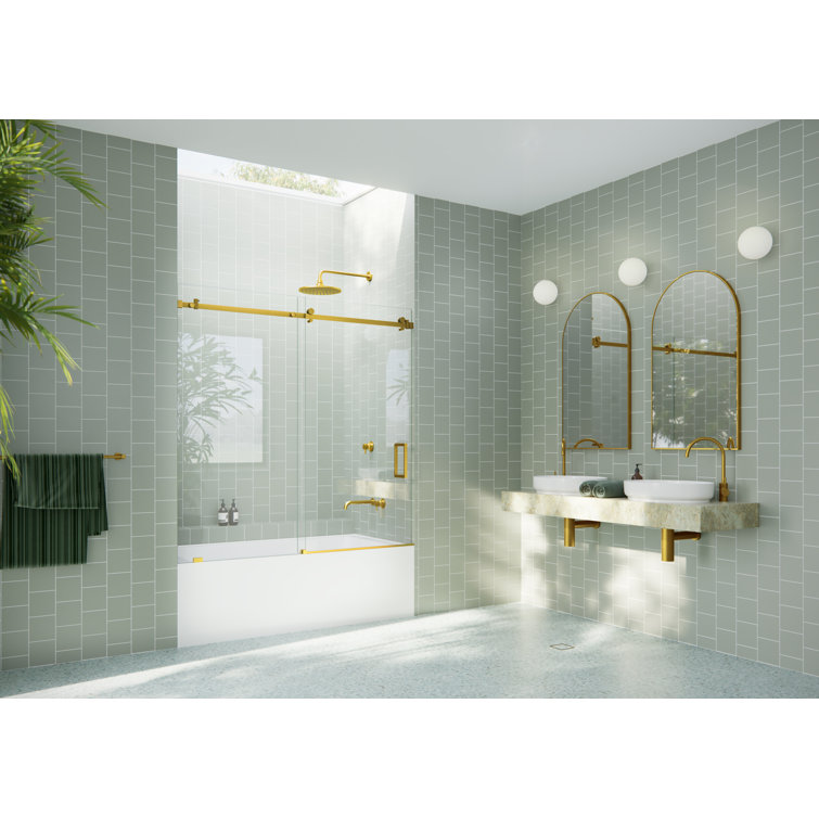 Astro 60" Satin Brass Frameless Sliding Bathtub Door