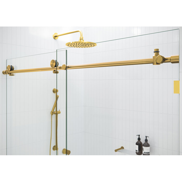 Eclipse 60" Frameless Sliding Bathtub Door with Satin Brass Hardware