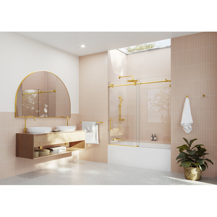 Eclipse 60" Frameless Sliding Bathtub Door with Satin Brass Hardware