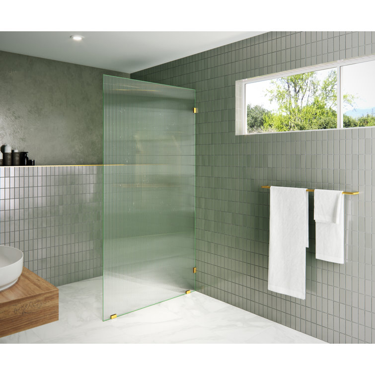 78 in. Frameless Fluted Glass Shower Panel with Satin Brass Hardware