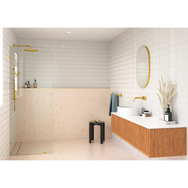 Solaris 36 in. x 78 in. Frameless Glass Shower Panel with Satin Brass Hardware