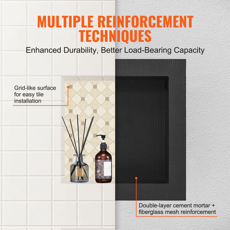 Black Metal Wall-Mounted Shower Niche Organizer