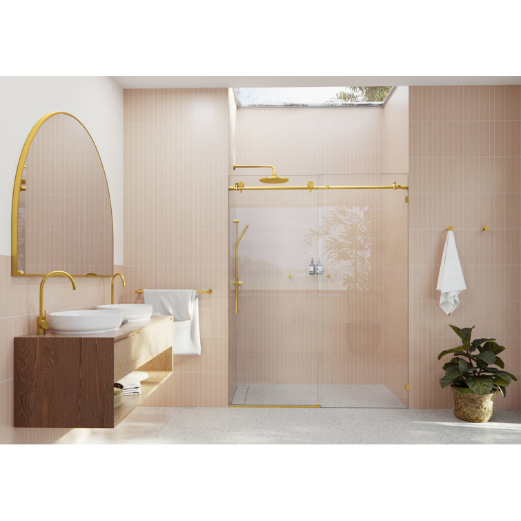 Satin Brass and Clear Glass Frameless Sliding Shower Door