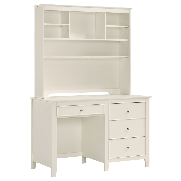 White Transitional Wood Home Office Desk with Drawers