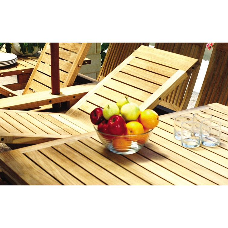 Teak 13-Piece Extendable Rectangular Dining Set with Stackable Chairs
