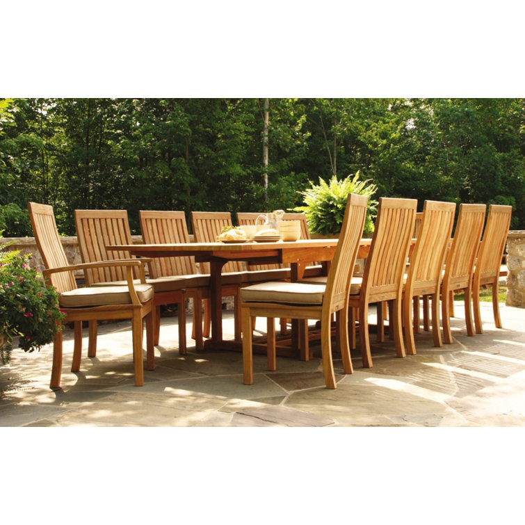 Teak 13-Piece Extendable Rectangular Dining Set with Stackable Chairs