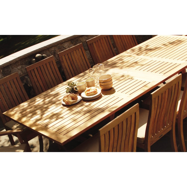 Teak 13-Piece Extendable Rectangular Dining Set with Stackable Chairs